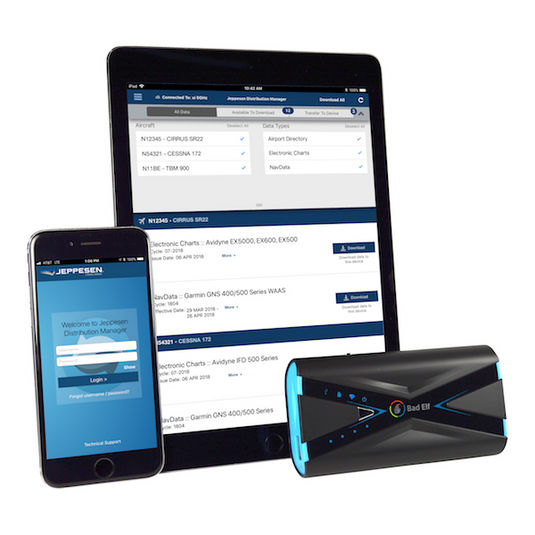 Wireless avionics database updates, powered by Jeppesen and Bad Elf