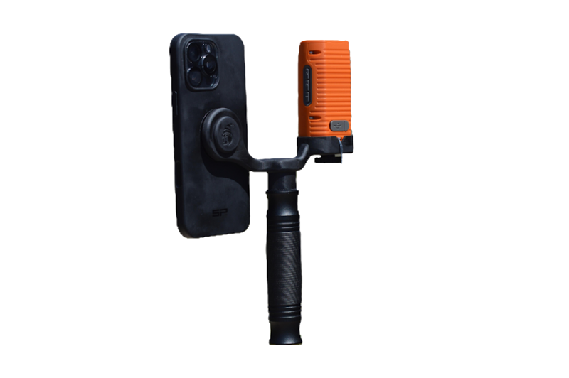 Load image into Gallery viewer, Back of scanning handle with Flex Mini and phone installed
